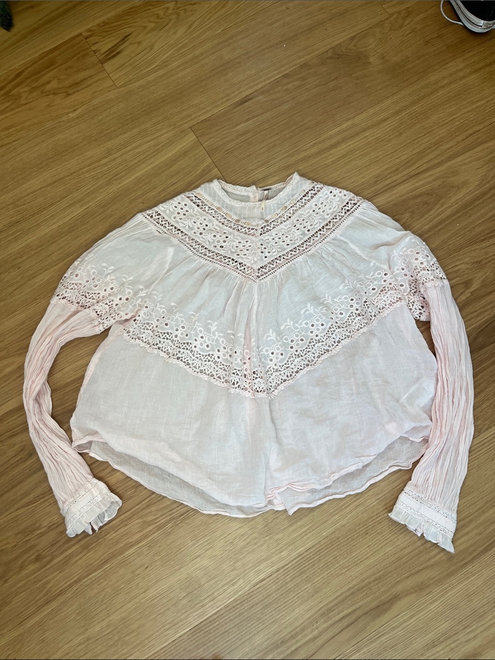 Free People Women's Abigail Victorian Top- Moon Cake - Light Pink size M